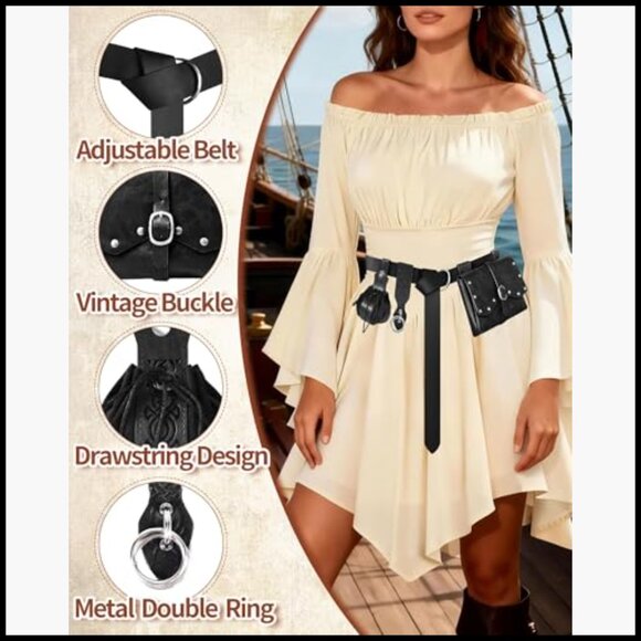 Faux Leather Renaissance Belt with Pouch Keychain Medieval Cosplay Accessories main image 4